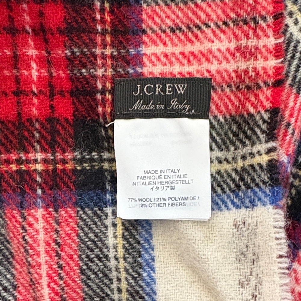 J.Crew Italian Plaid Wool Blend in Red, Black, and Cream